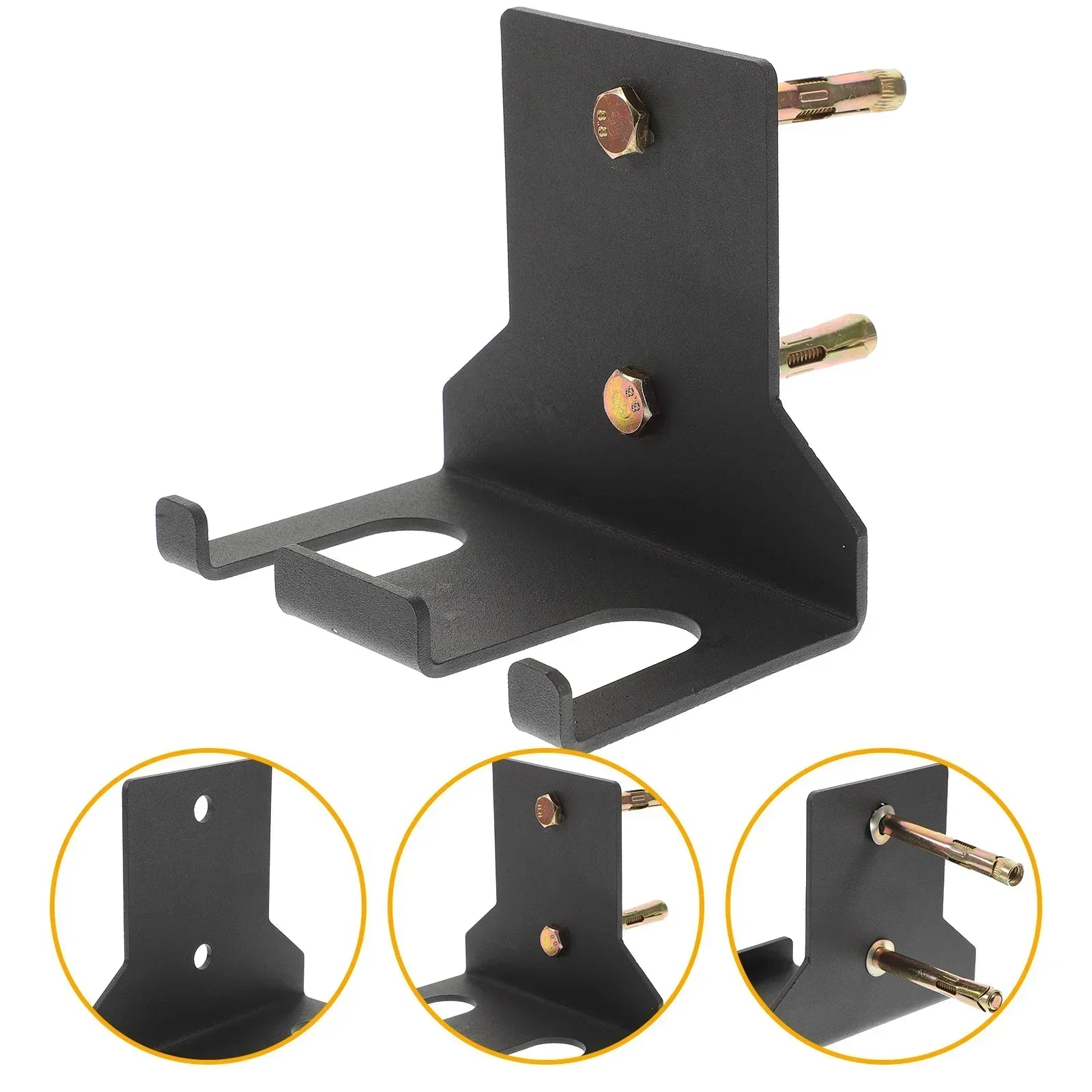Black steel wall mounted barbell and dumbbell storage rack with mounting screws — view 5