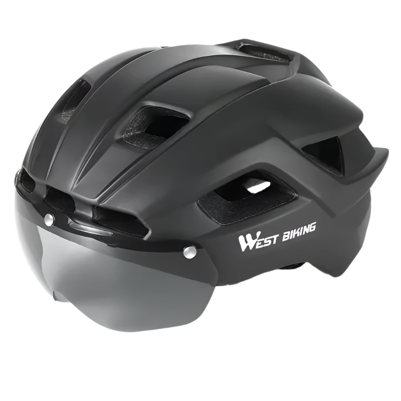 Ultralight titanium cycling helmet with magnetic goggles and built-in rear LED safety taillight — view 2