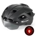 Ultralight titanium cycling helmet with magnetic goggles and built-in rear LED safety taillight