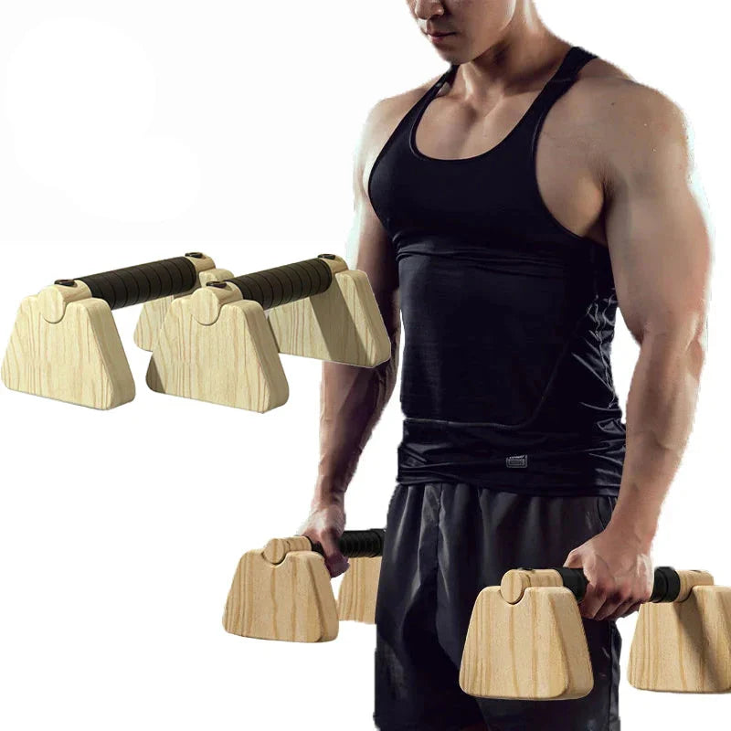 50cm brown beech wood push-up bars parallettes with non-slip grip accessories for home fitness workouts — view 2
