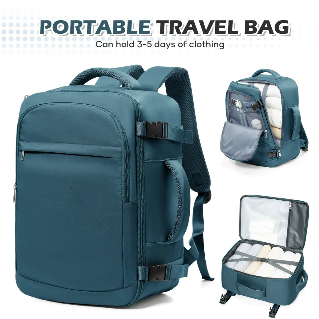 Peacock blue cabin carry-on travel backpack made of durable nylon with ergonomic air cushion straps — view 4