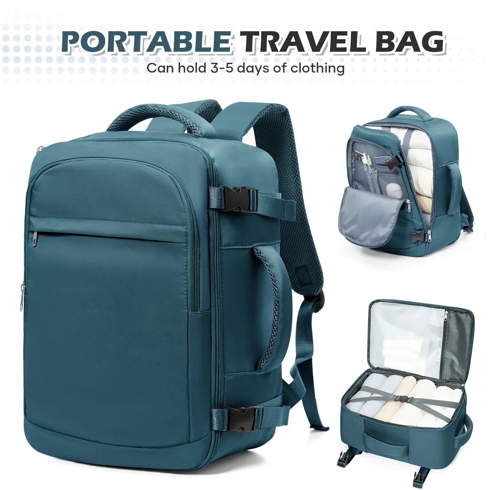 Peacock blue cabin carry-on travel backpack made of durable nylon with ergonomic air cushion straps — view 4