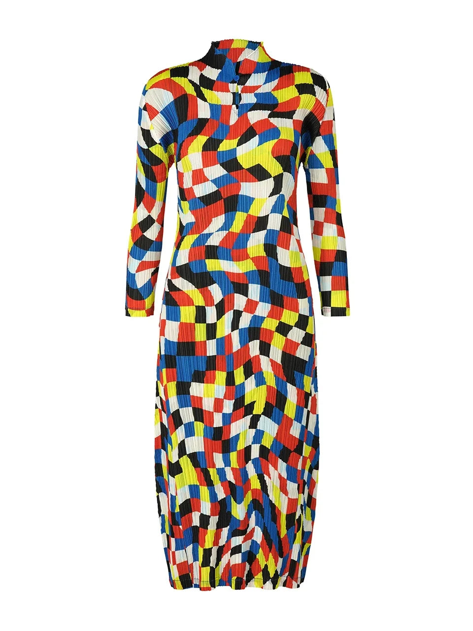 Vibrant Plaid Pleated Maxi Dress-4