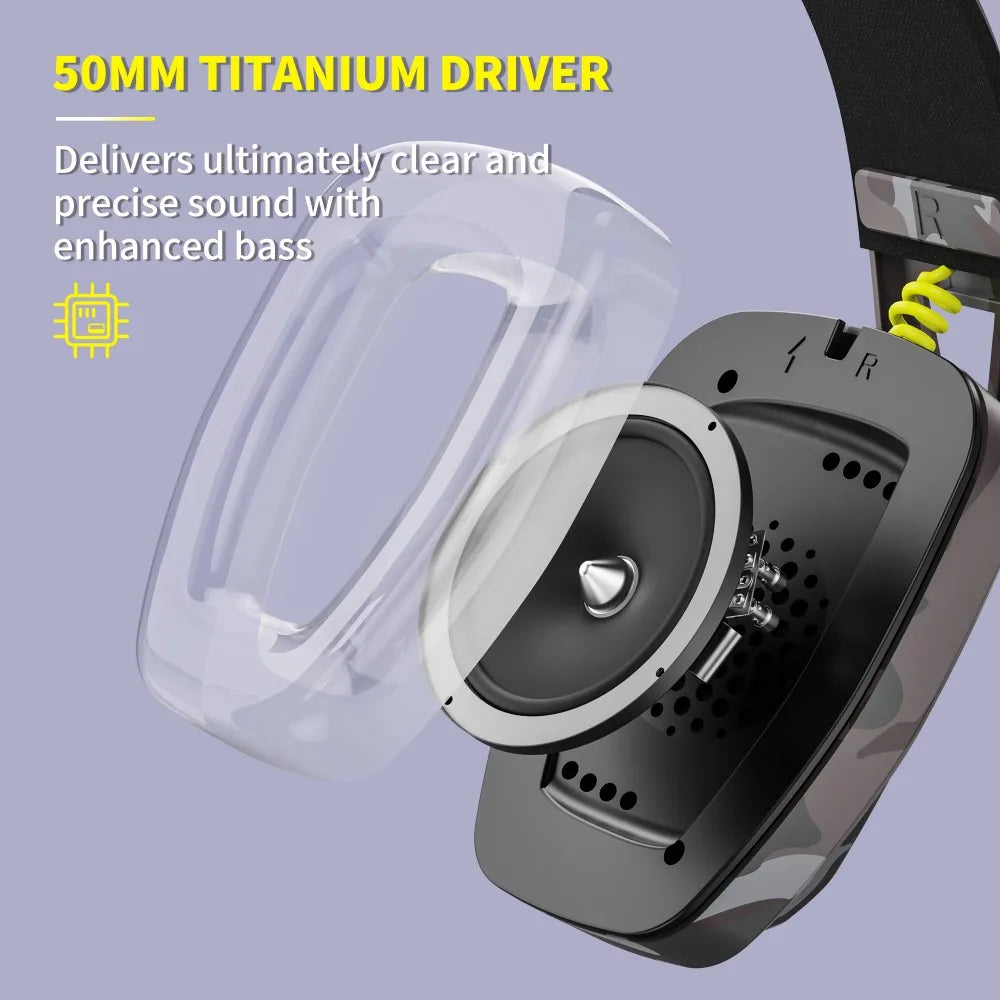 Camouflage wireless gaming headset with built-in microphone and plush breathable fabric over-ear cushions — view 4