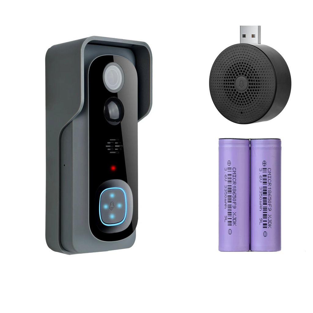 NNEOBA smart WiFi video doorbell camera with indoor chime in modern black and silver finish
