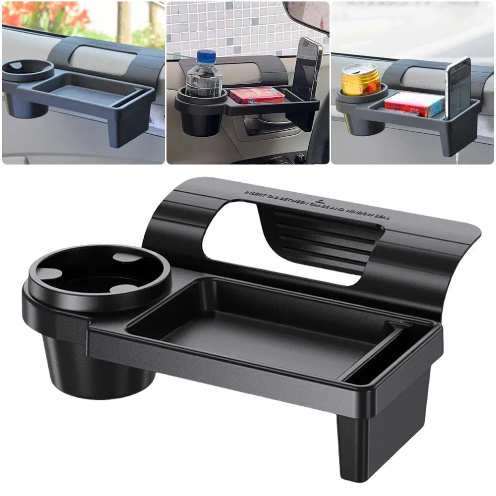 Black plastic multifunctional car side door hanging organizer with built in cup and phone holder — view 2