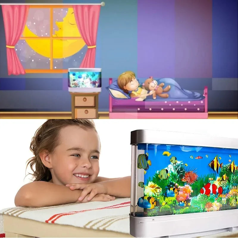 Ocean motion LED fish tank night light with tropical fish swimming in illuminated display — view 4