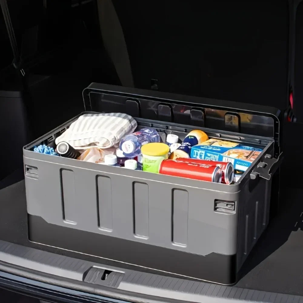 Black foldable camping storage box made of waterproof plastic with closed lid — view 3
