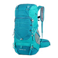 Lake blue 50L hiking backpack made of water-resistant nylon with integrated rain cover