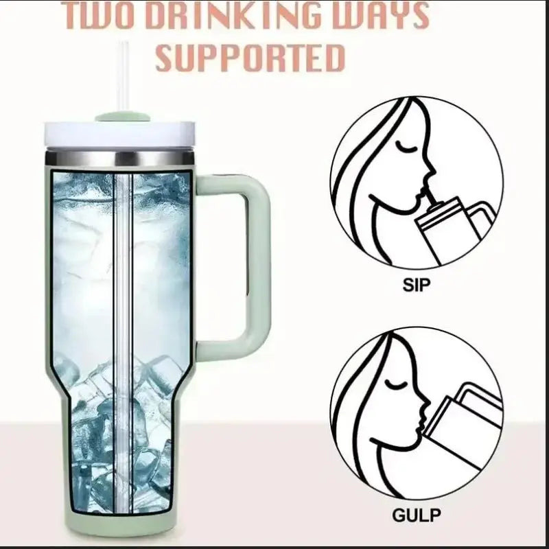 40oz insulated travel tumbler with handle and reusable straw, large stainless steel coffee cup — view 4