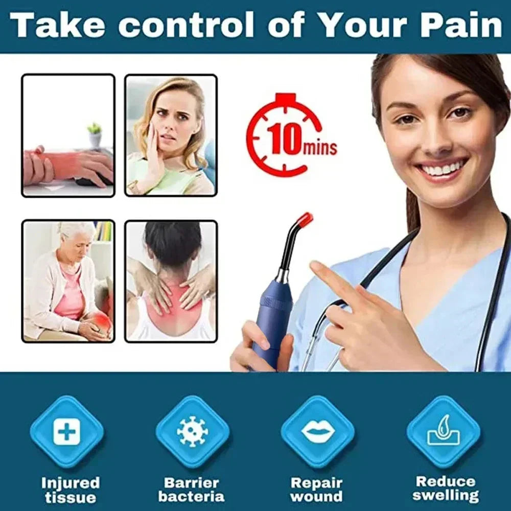 Blue 3-in-1 red light therapy wand for drug-free pain relief and skin healing — view 4