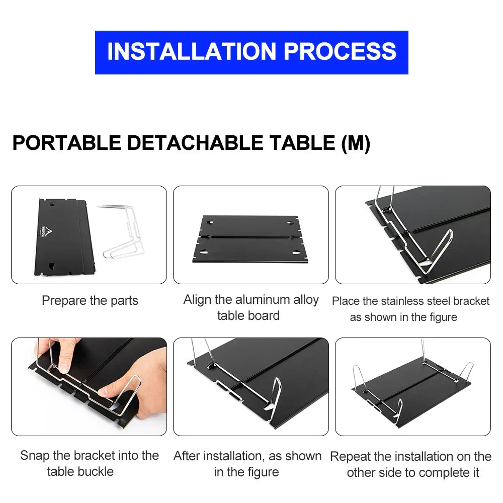 Black ultra-light foldable camping table with Oxford cloth top and sturdy steel pipe frame — view 5