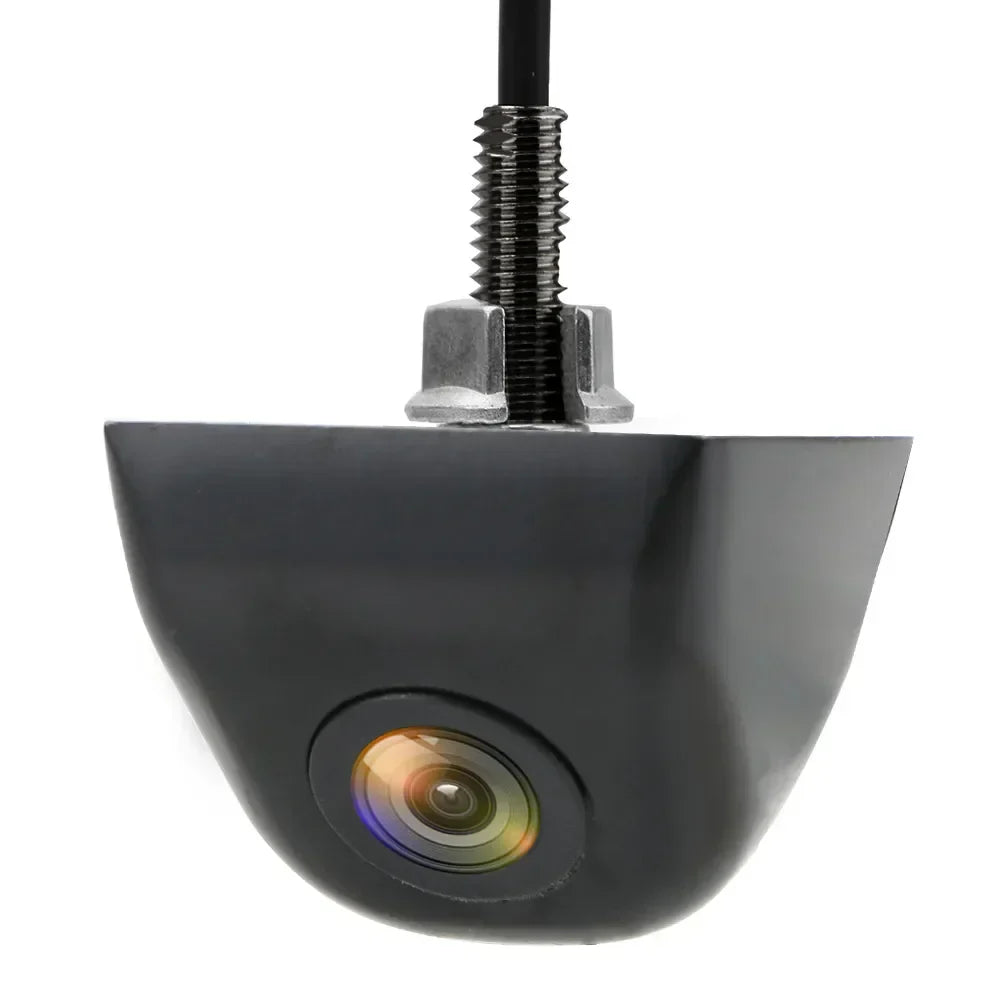 Black car reverse rear view camera with 120-degree wide angle lens and connection cables