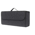 Car trunk organizer in large grey soft felt with anti-slip base and spacious storage compartments