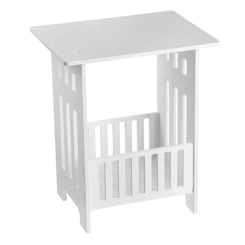 Nordic modern mini bedside table in white PVC board with compact storage shelves for bedrooms