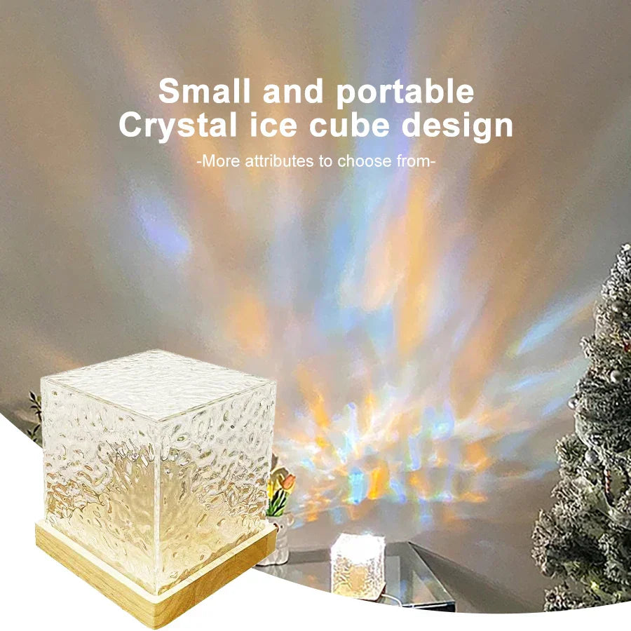 16-color water ripple projector night light with wood base and clear acrylic crystal light shade — view 3