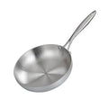 Silver 28cm stainless steel uncoated frying pan with traditional round bottom and wide cooking surface