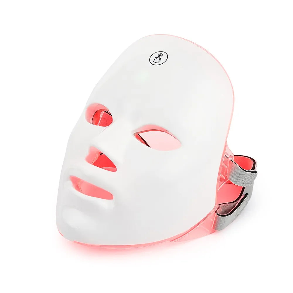 White LED photon facial mask with seven light therapy colors for at-home skin rejuvenation treatments