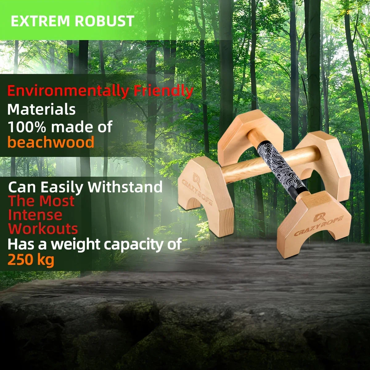 Premium wooden push-up bar stands for home gym fitness, strength training, and calisthenics workouts. — view 4