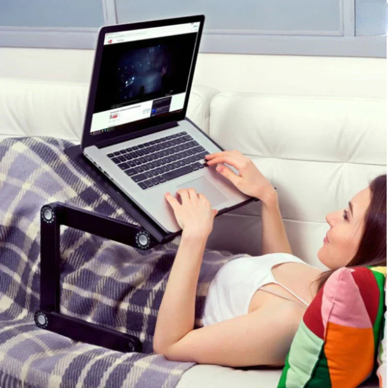 Adjustable foldable laptop stand, black vented ergonomic desk tray for home office use — view 4