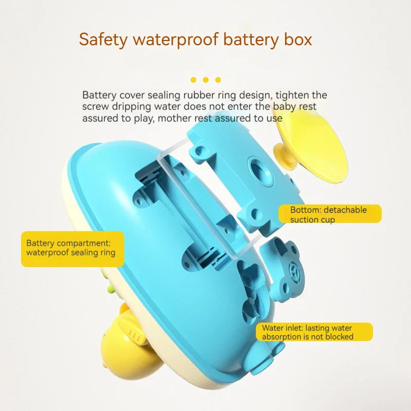 Motorized splashing ducks bath toy set with plastic boat and yellow duckling figures — view 3