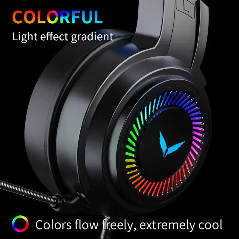 Black NNEOBA virtual surround gaming headset with noise-reducing microphone and RGB breathing LED lights — view 3