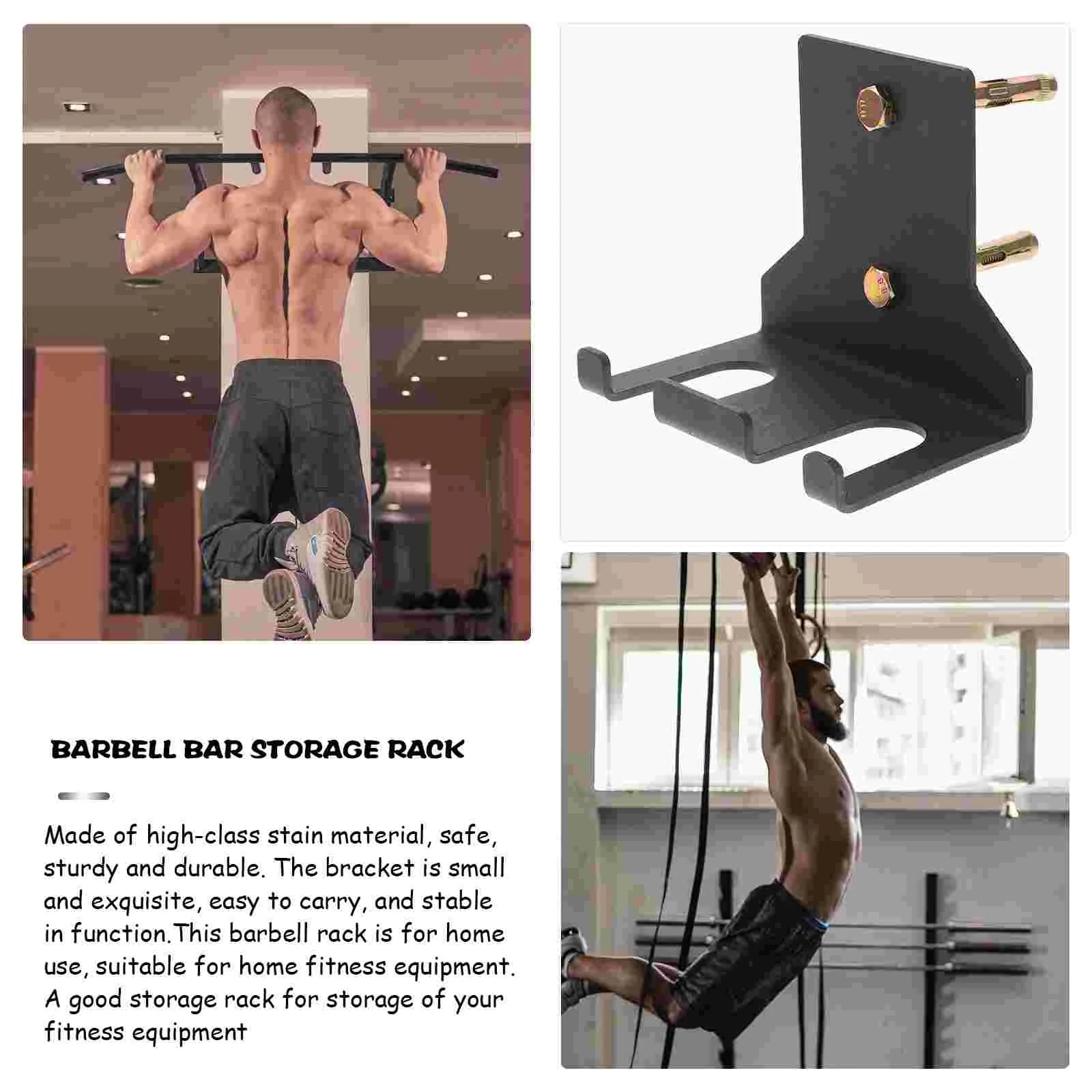 Black steel wall mounted barbell and dumbbell storage rack with mounting screws — view 2
