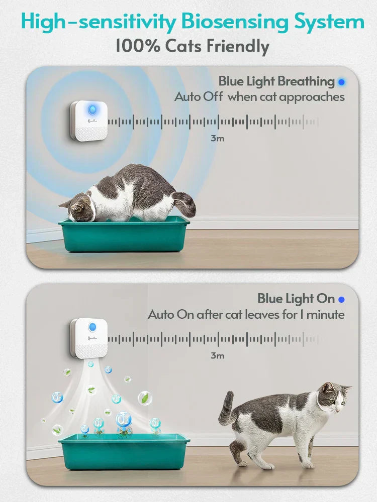 Smart cat litter box odor purifier, compact white device with biosensor for eliminating pet smells — view 5