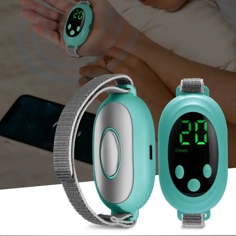 Blue palm held microcurrent EMS sleep aid pulse massager device for natural insomnia relief — view 2