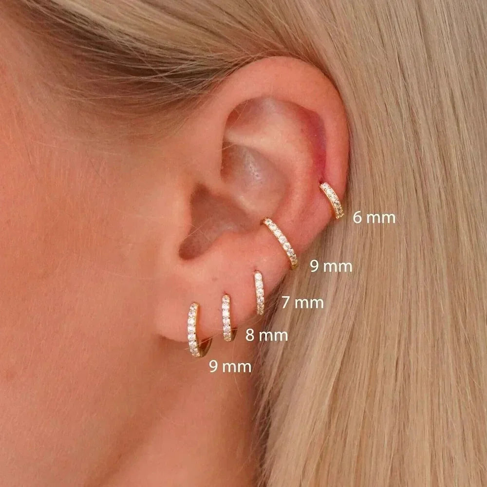 Minimalist stainless steel huggie hoop earrings with sparkling crystal zirconia stones for cartilage piercings — view 3