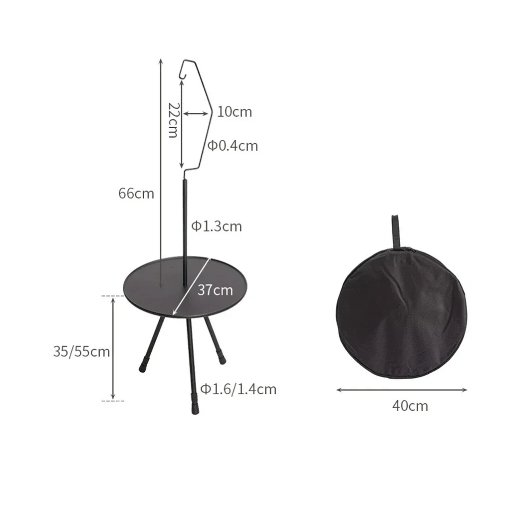 Portable telescopic camping table with round top, adjustable aluminum legs, and outdoor lamp holder. — view 2