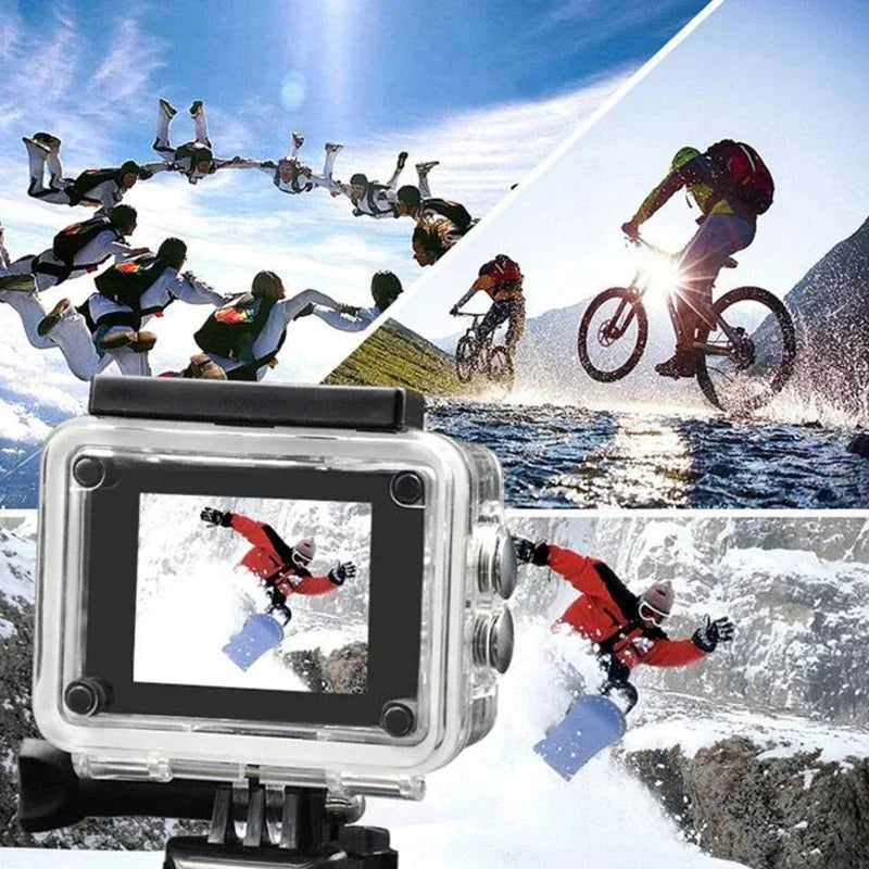 Black waterproof action camera with durable housing and wide angle lens for extreme sports — view 4