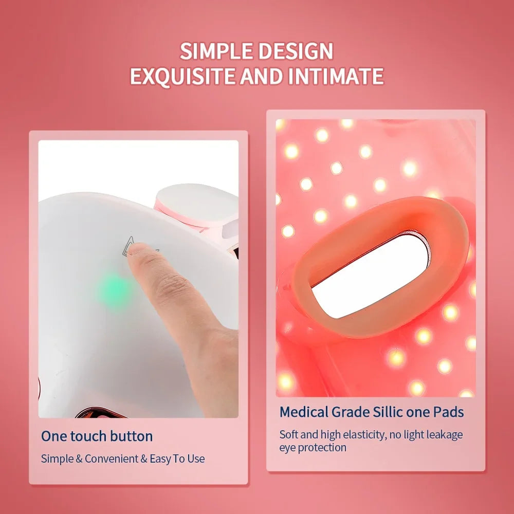 7-color LED facial mask wireless light therapy device with clear eye window and adjustable strap — view 2