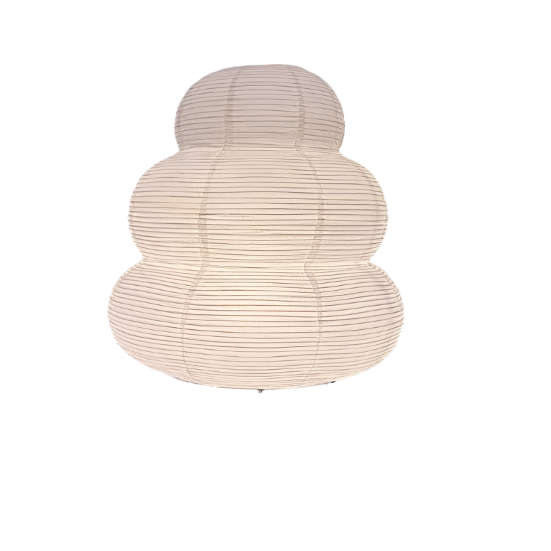 White LED rice paper desk lamp with iron base and soft glowing tricolor illumination
