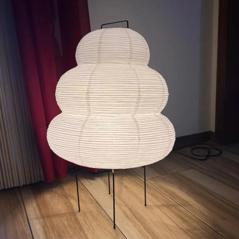 White LED rice paper desk lamp with iron base and soft glowing tricolor illumination — view 4