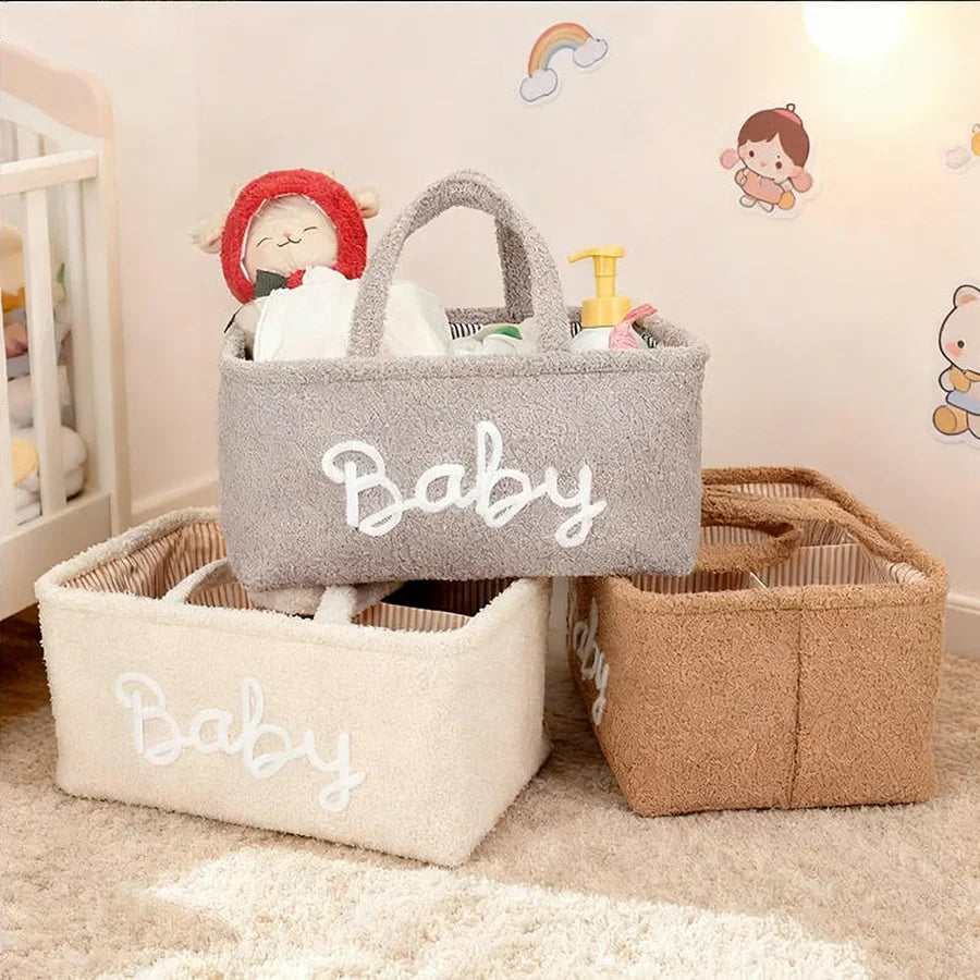 Portable teddy fleece diaper caddy organizer with multiple compartments for baby nursery essentials — view 3
