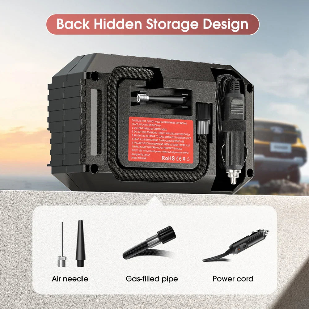 Black portable mini electric tire inflator and air pump for cars and bicycles — view 5