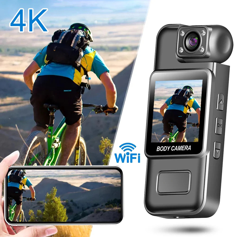 Black WiFi mini body camera with wearable back clip color display screen and adjustable lens — view 4