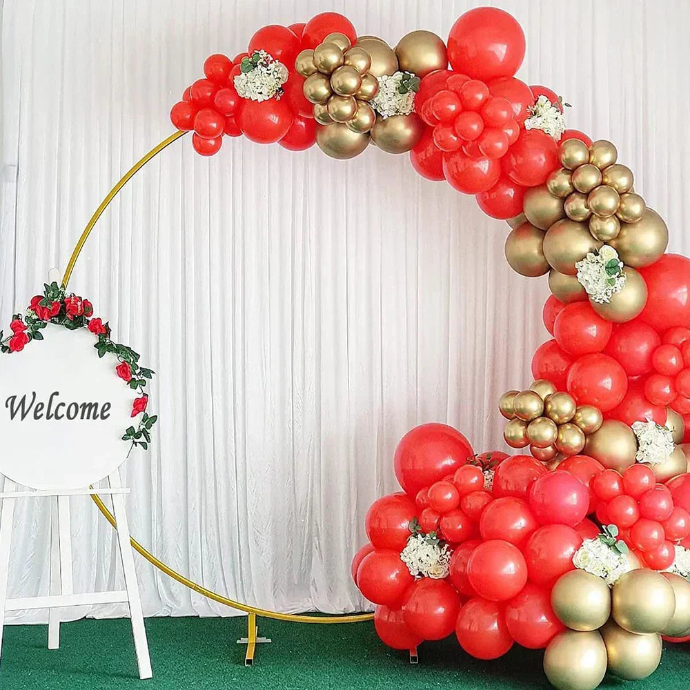 Red and gold balloon arch garland kit with metallic confetti balloons for party decor — view 3