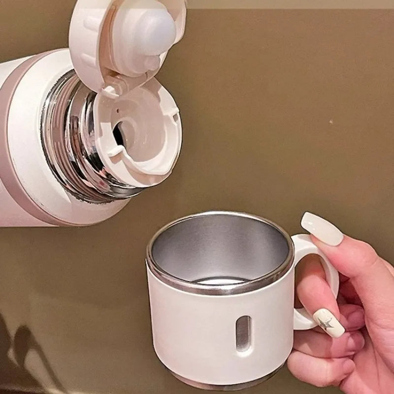 Stainless steel vacuum insulated flask with built-in tea strainer for hot and cold beverages — view 3