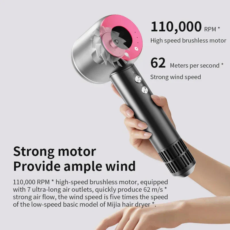 Professional ionic hair dryer featuring a compact unfoldable handle, concentrator nozzles, and power cord — view 2