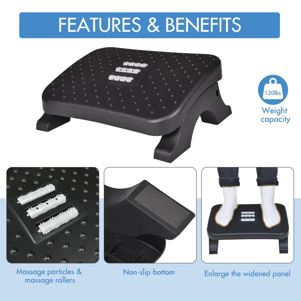 Ergonomic under desk footrest featuring textured massage rollers and angled posture support for office workspaces — view 5
