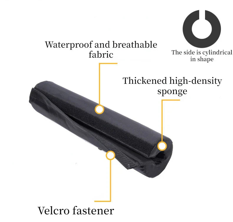 Black OBA fitness barbell pad with oxford cloth cover on a standard Olympic weightlifting bar — view 2