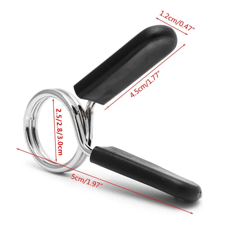 Barbell collar clips in silver and black solid steel with ergonomic rubber grip handles — view 3