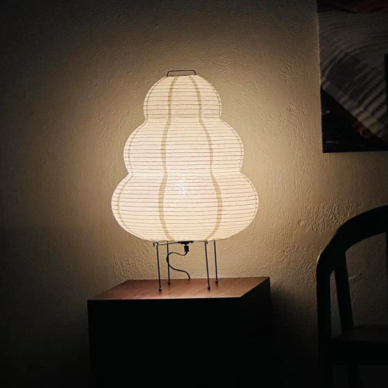 White LED rice paper desk lamp with iron base and soft glowing tricolor illumination — view 5