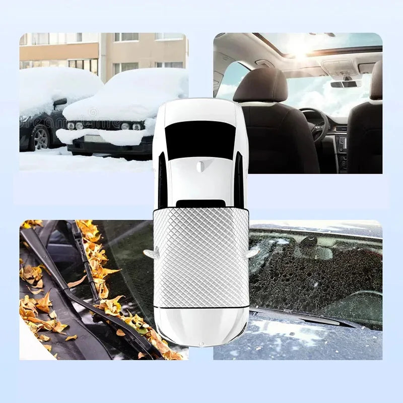 Magnetic car windshield cover in black oxford cloth protecting a vehicle from snow and ice — view 5
