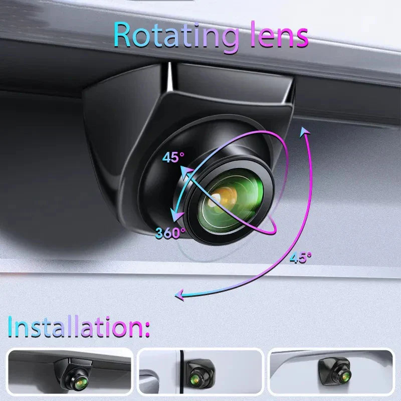 720P rear view backup camera in black with fisheye lens and connection cables — view 2
