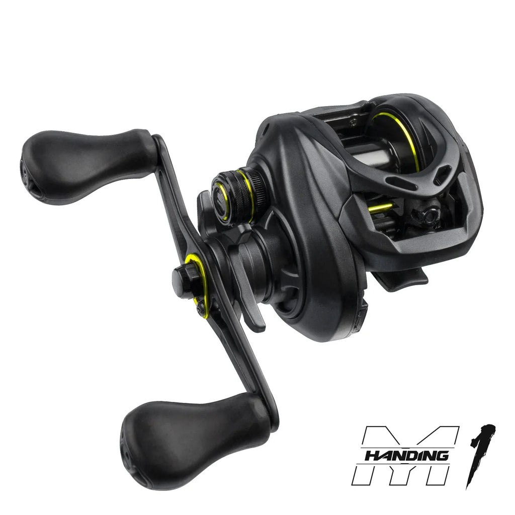 Black right handed M1 baitcast fishing reel with graphite frame and low profile design — view 2