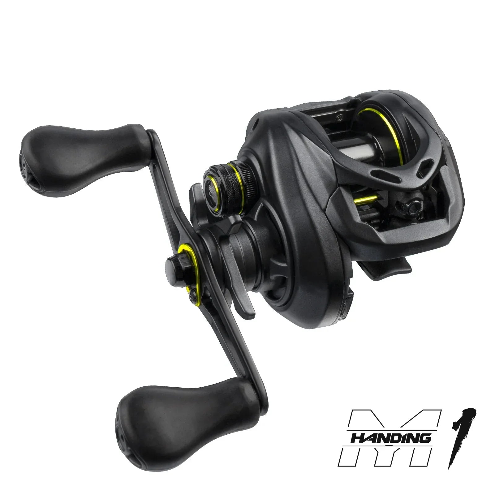 Black right handed M1 baitcast fishing reel with graphite frame and low profile design — view 2