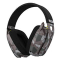Camouflage wireless gaming headset with built-in microphone and plush breathable fabric over-ear cushions